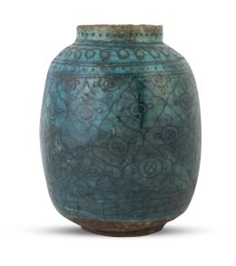 583.  Jarrón de cerámica esmaltada en turquesa.Irán.