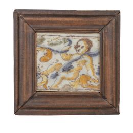1183.  Azulejo de cerámica esmaltada con putti.Triana, S. XVIII.
