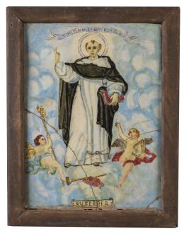 1279.  San Vicente Ferrer con dos ángeles.Panel de cerámica esmaltada.Principios del S. XX.