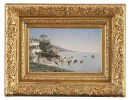 949.  MARTÍN RICO Y ORTEGA (Madrid, 1833 - Venecia, 1908)Vista de la Costa Azul, bahía de la Corniche, 1881