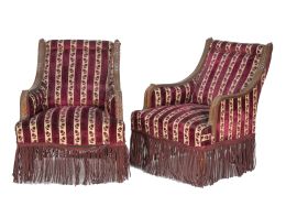 1481.  Pareja de butacas de gabinete de madera tallada, de estilo Luis XVI.Francia, h. 1900.