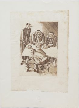 893.  XAVIER NOGUÉS I CASAS (1873-1941)Quatre al voltant d’una taula, 1934