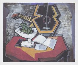 1049.  ISMAEL GONZÁLEZ DE LA SERNA (Guadix, Granada, 1898 - París, 1968)Bodegón con guitarra