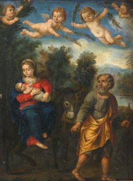 789.  ESCUELA ITALIANA, SIGLO XVIIHuida a Egipto sobre un paisaje