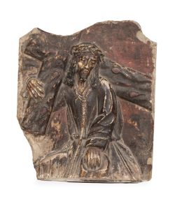 1175.  Cristo con la cruz a cuestas.Placa de alabastro tallado y policromado.España, primera mitad del S. XVI.