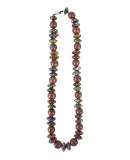 226.  Collar vintage de cuentas de trueque africano de cerámica vidriada con decoración moteada, en forma esférica y bicónicas combinadas