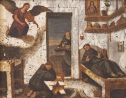 857.  ESCUELA ITALIANA, SIGLO XVII
San Francisco confortado por 