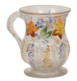 762.  Jarrita de vidrio transparente con flores de colores pintadas.La Granja, S. XIX.