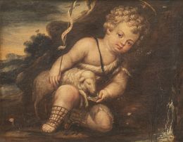 850.  ESCUELA ITALIANA, SIGLO XVIIISan Juanito sobre un paisaje