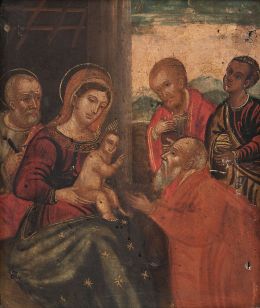 838.  ESCUELA VENETO- CRETENSE, SIGLO XVII ?Adoración de los Reyes Magos