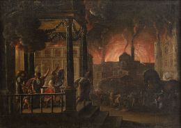 853.  ESCUELA ESPAÑOLA, SIGLO XVIIEl Incendio de Troya, la huída de Eneas y su familia de Troya