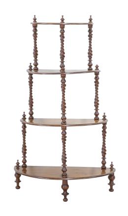 1345.  "Whatnot" de madera de caoba y montantes torneados.Inglaterra, S. XIX.