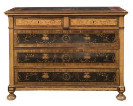 1148.  Cómoda Carlos IV blasonada de madera de palosanto, limoncillo y maderas frutales.Trabajo mallorquín, finales del S. XVIII.