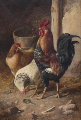 893.  FEDERICO JIMÉNEZ FERNÁNDEZ (Madrid, 1841-1910)Gallos y gallinas