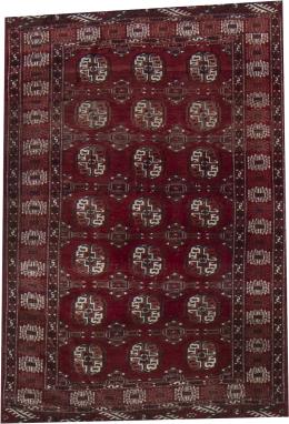 1140.  Alfombra Tekke de campo granate y decoración geométrica.Turkestan.