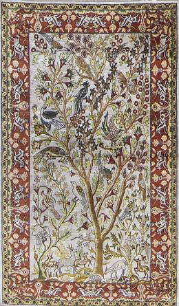 1141.  Alfombra en seda decorada con "el árbol de la vida".Persia.