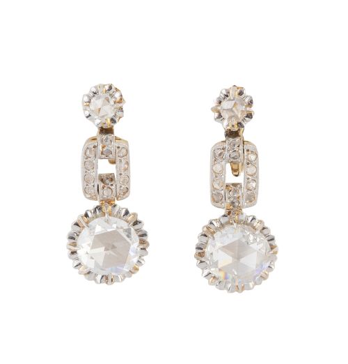 Pendientes largos de diamantes de talla rosa pp. S. XX, con