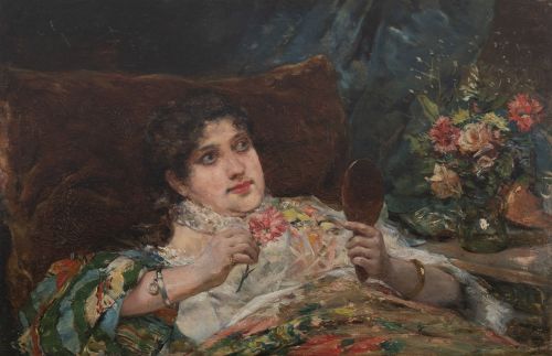 GERMÁN GOMEZ NEDERLEYTNER (Valencia, 1847-1895)Dama con e