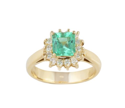 Sortija con esmeralda central de 1,20 ct en marco cuadrangu