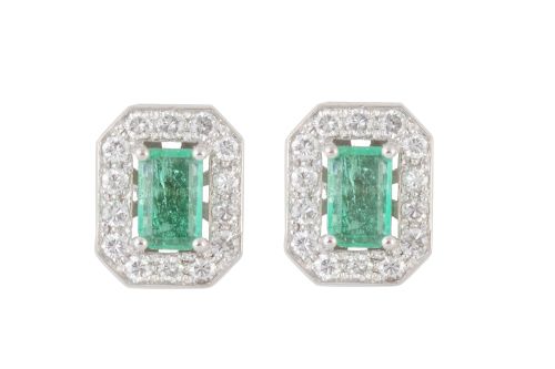 Pendientes octogonales con esmeralda talla esmeralda centra