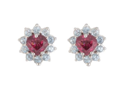 Pendientes rosetón con turamlina rosa central talla corazón