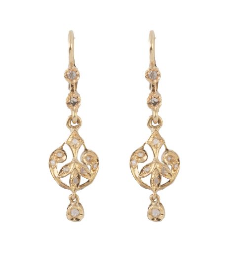 Pendientes largos S. XIX con trabajo calado floral y decora