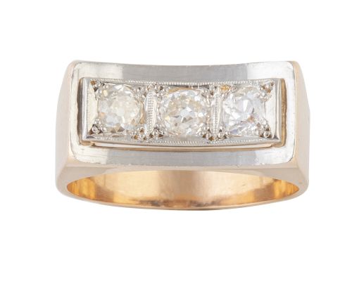 Sortija tresillo Art-Decó con tres brillantes de talla anti