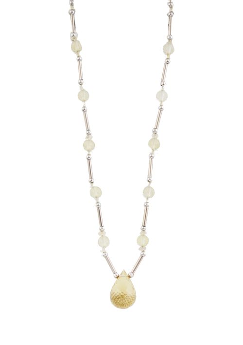 Collar de barritas de oro blanco alternos con bolitas de ci