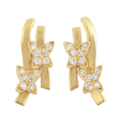 Pendientes con pareja de mariposas de brillantes sobre dos 