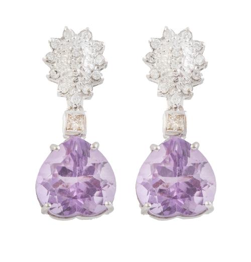 Pendientes largos con amatista talla corazón, colgante de p