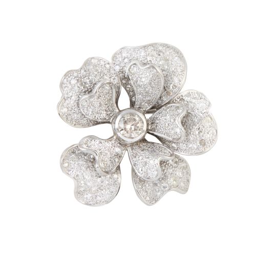 Broche flor de brillantes, con chatón de brillante central 