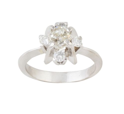 Sortija de brillantes con diseño en cruz, con brillante cen