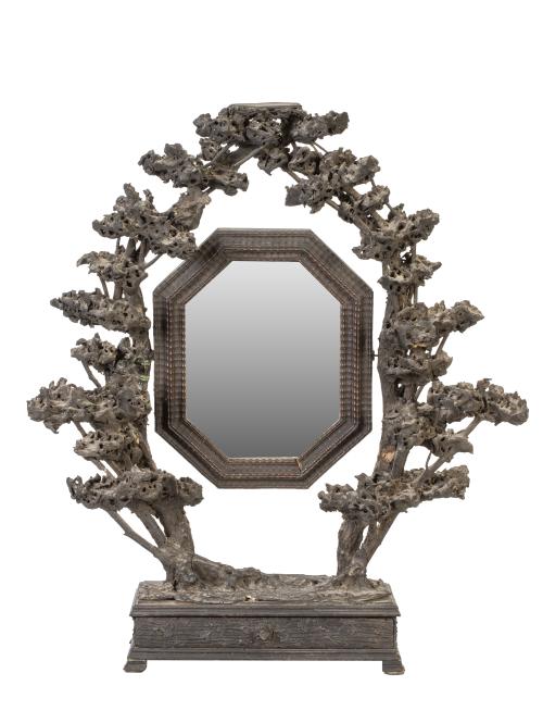 Espejo de tocador basculante de forma octogonal, con decora