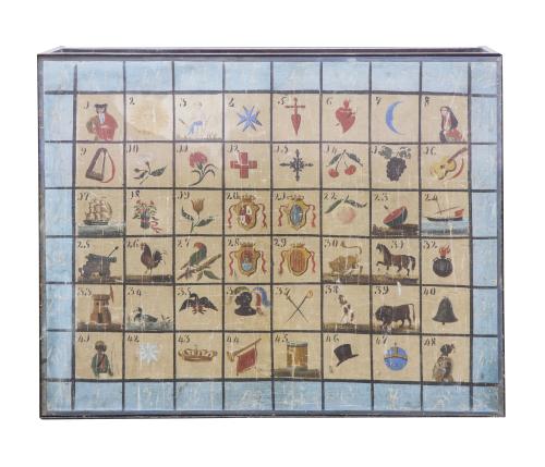 Tablero pintado con escudos en el centro, S. XIX, sobre sop