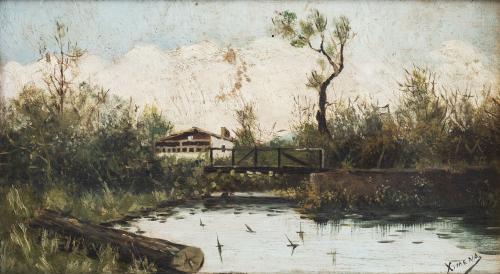 ESCUELA ESPAÑOLA, SIGLO XIXPaisaje con puente