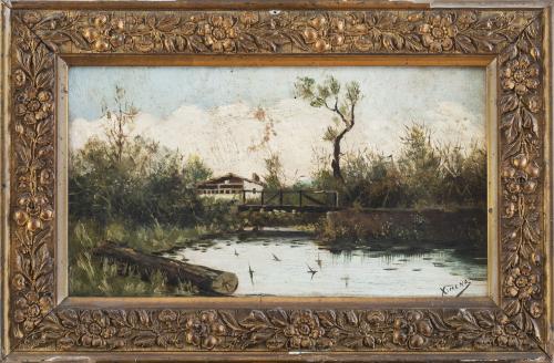 ESCUELA ESPAÑOLA, SIGLO XIXPaisaje con puente