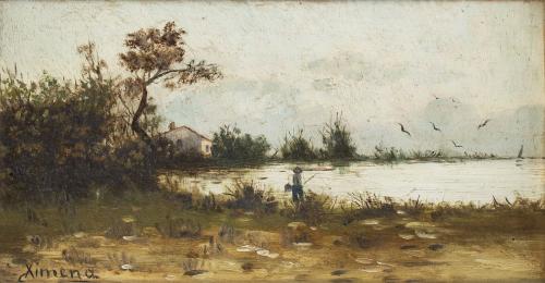 ESCUELA ESPAÑOLA, SIGLO XIXLago con pescador 