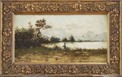 ESCUELA ESPAÑOLA, SIGLO XIXLago con pescador 