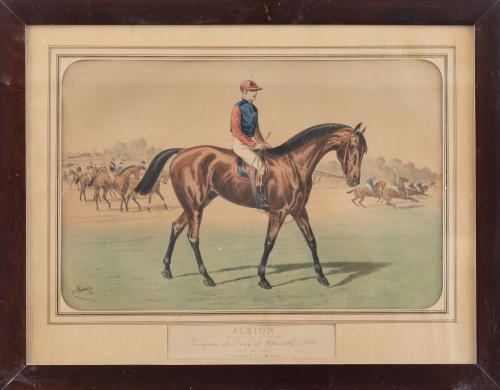 ESCUELA INGLESA, SIGLO XIXPareja de litografías de jockeys