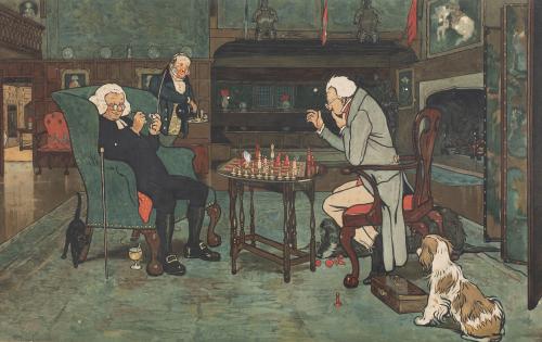 CECIL ALDIN (Francia, 1870-1935)Jugadores de ajedrez; Cen