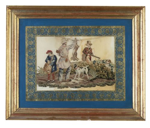 Escena de caza.Bordado en "petit-point" y eglomizado en a