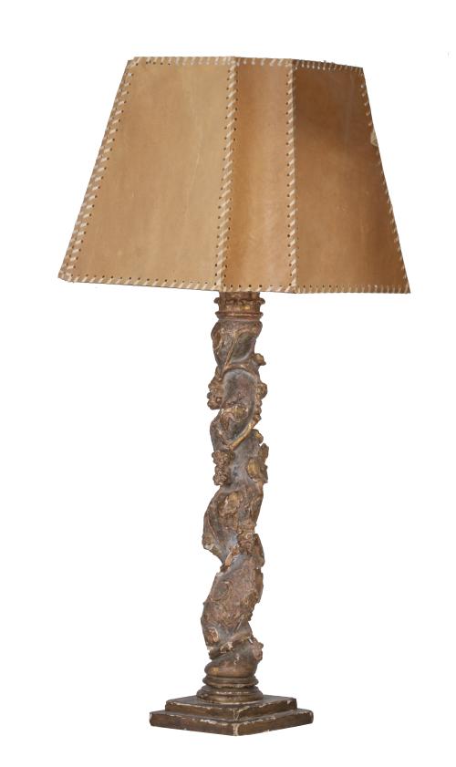 Columna salomónica de madera tallada y dorada, transformada