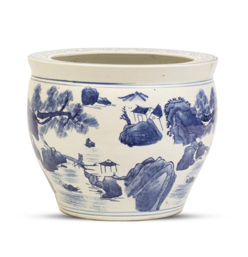 Pecera de porcelana esmaltada en azul y blanco.China, S. 