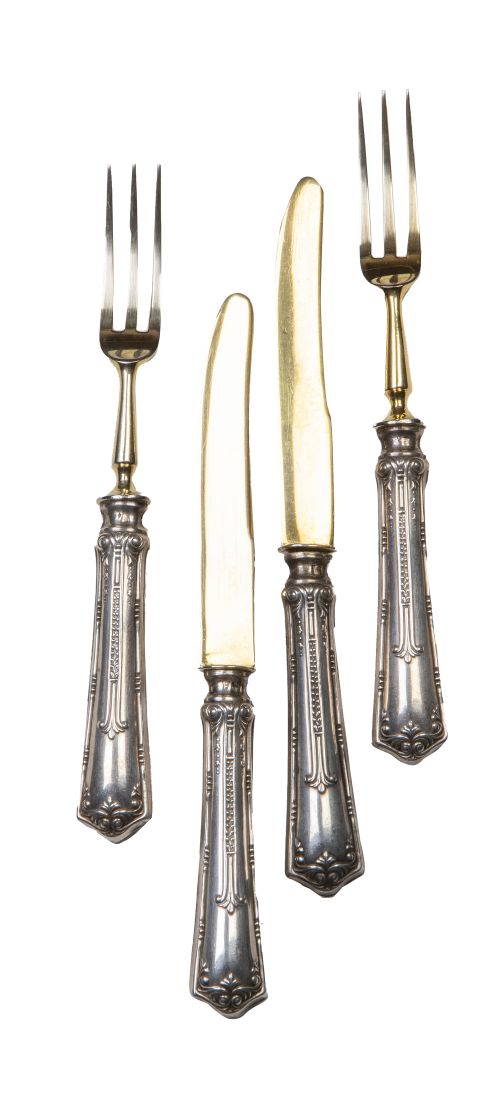 Juego de seis cuchillos y seis tenedores de merienda de pla