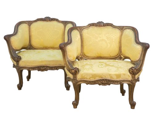 Pareja de bergeres de madera tallada y policromada de estil