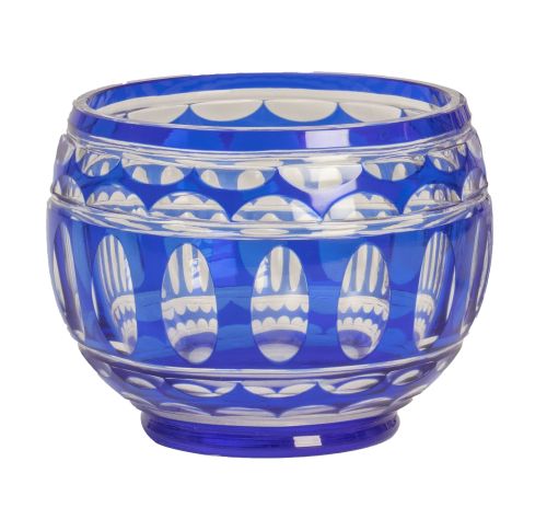 Centro de cristal transparente y azul.Bohemia, primera mi