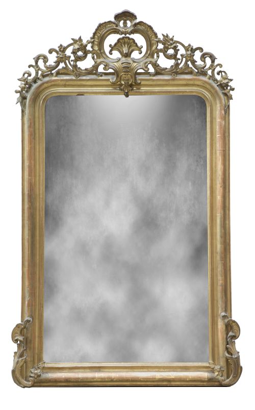 Espejo de madera tallada, estucada y dorada.Francia, fina