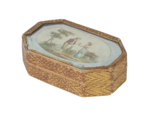 Bombonera con escena galante en la tapa.Francia, S. XIX.