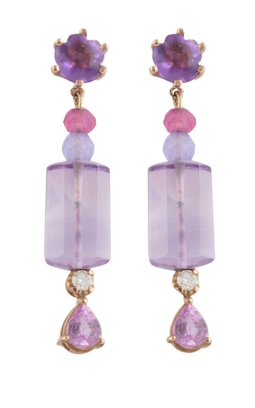 Pendientes largos con amatistas, zafiros rosas y rubíes con