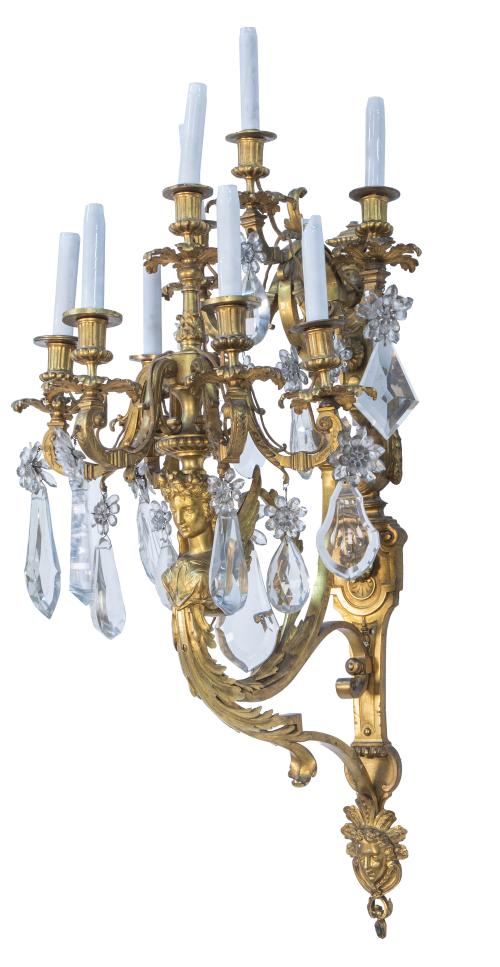 Pareja de apliques Napoleón IIII de nueve brazos de luz en 